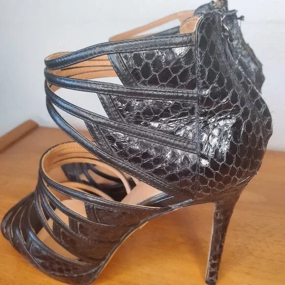 Badgley Mischka Black Sexy Stilettos Heels Animal Print Leather Sole Womens Sz10 - Picture 5 of 10